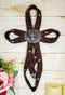 Rustic Western Cowboy Faux Tooled Leather Ribbon Belt Buckle Concho Wall Cross