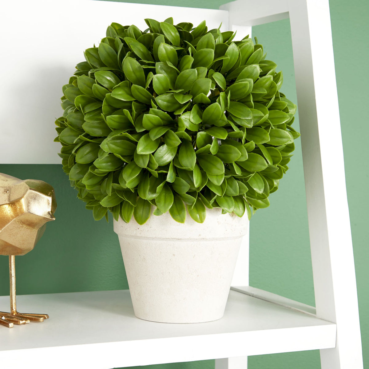 Home And Garden 10"H Green Artificial Faux Boxwood Topiary Ball In Vase Pot - Ebros Gift