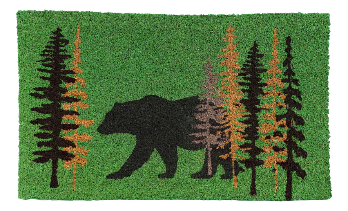 Rustic Black Bear By Pine Trees Coir Coconut Fiber Floor Mat Doormat 29"X17"