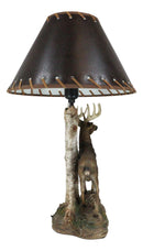 Rustic Country Grand Elk Stag Deer By Birch Tree Desktop Table Lamp With Shade