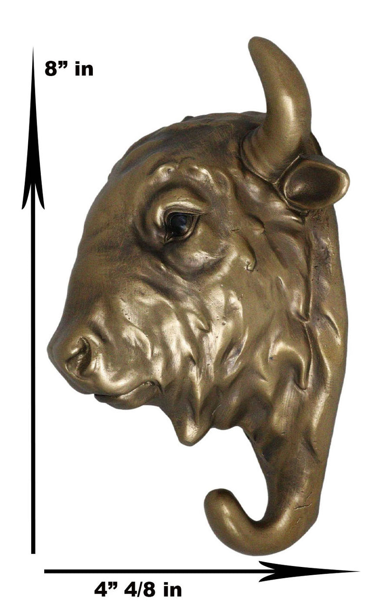 Ebros Bronzed Charging Bull Bust Wall Hook Hanger Animal Safari Trophy Taxidermy Decor