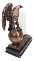 Ebros Majestic Bald Eagle Perching On Earth Globe 4"X6" Glass Picture Frame Statue