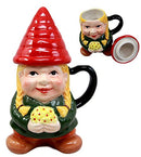 Ebros Gift Mrs Gnome With Sunflowers Lidded Ceramic Mug Coffee Cup Home Figurine