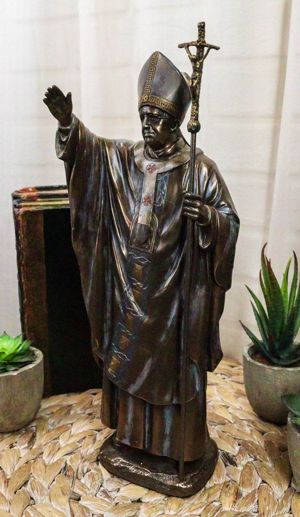 Vatican Catholic Church Pontiff Pope Francis Holding The Cross of Christ Statue - Ebros Gift