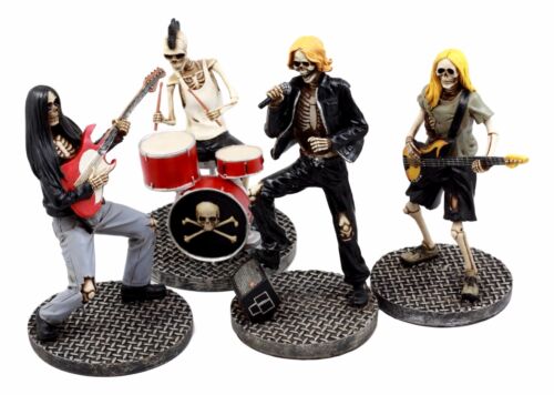 Day Of The Dead Rock Band Skeleton Hell Concert Entertainers Figurine Set of 4