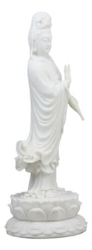 Water And Moon Bodhisattva Goddess Kuan Yin Standing On Lotus Statue 12.75"H