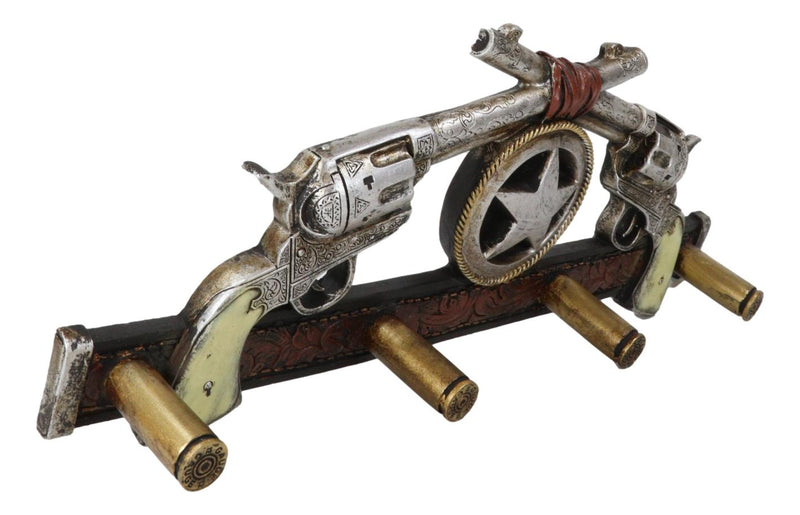 Western Cowboy Dual Revolver Guns With Western Star 4-Peg Coat Wall Hooks Decor