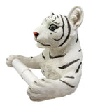 Jungle White Siberian Bengal Tiger Baby Cub Toilet Paper Holder Figurine 8.25"H