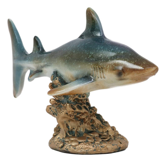 Ebros Gift 7" Long Ocean Marine Beach Coastal Predator Great White Shark Swimming Over Coral Reefs Statue Deep Blue Sea Apex Hunter Sharks Fish Figurine Home Decor - Ebros Gift