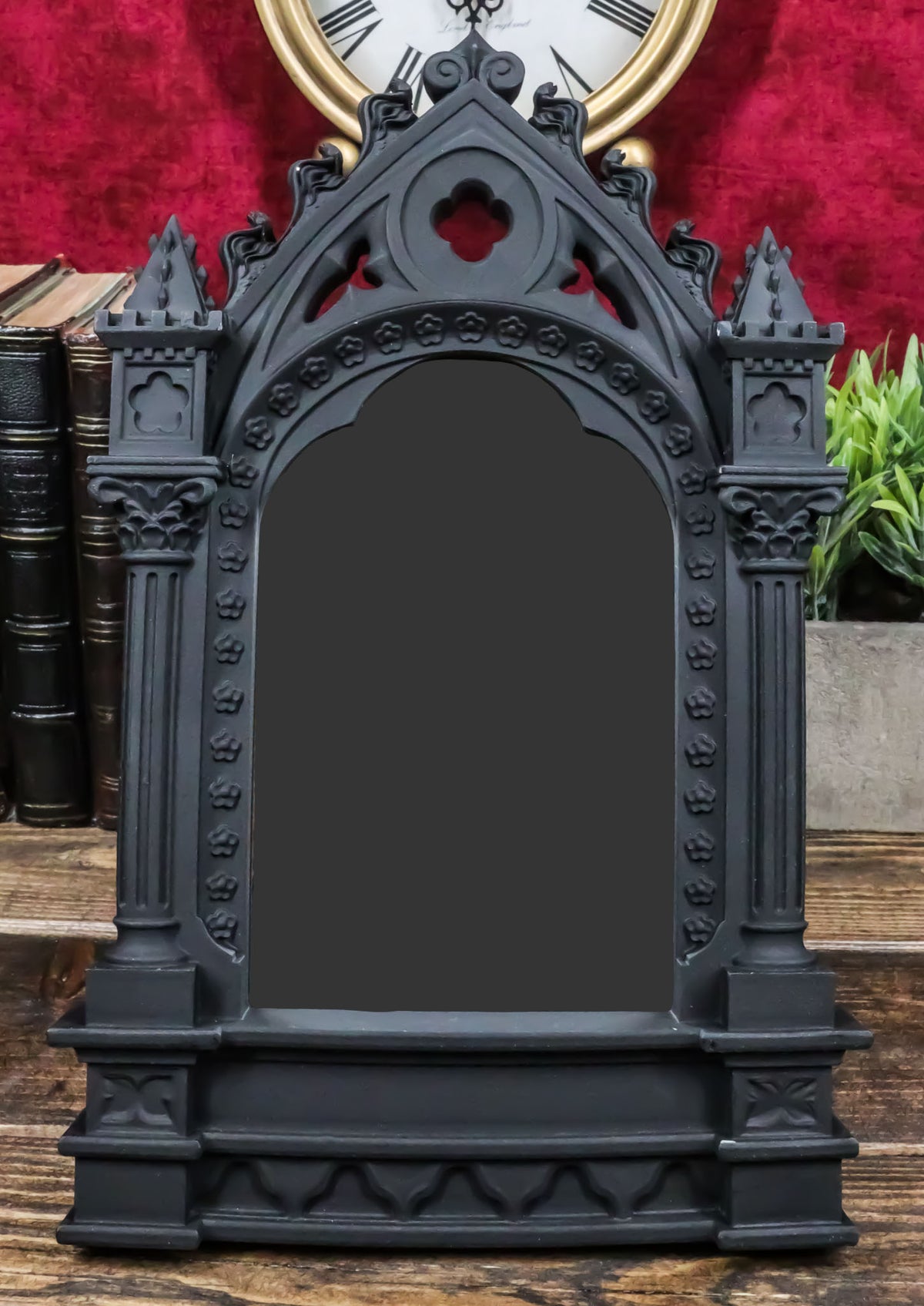 Medieval Gothic Cathedric Desktop Or Wall Vanity Dresser Mirror Plaque Decor