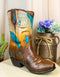 Rustic Western Cowboy Turquoise Cowhide Pattern Boot Flower Vase Planter Decor