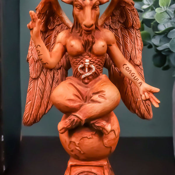 Rustic Red Clay Finish Sabbatic Goat Idol Baphomet Pentagram