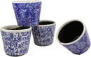 Ebros Gift Ming Dynasty Style Royal Blue and White Terracotta Ceramic Small Floral Design Pot Planters Set of 4 Planter Pots Lawn Outdoor Pool Patio Garden Accent Earthenware 4.75" High