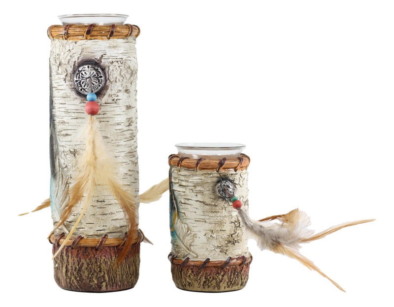 Southwestern Dreamcatcher Turquoise Feather Tea Light Votive Candle Holders Set