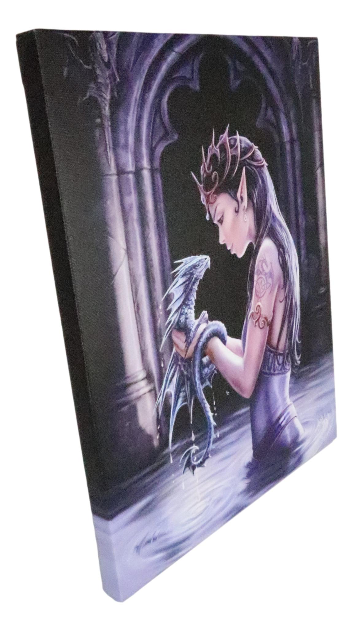 Ebros Anne Stokes Water Dragon Elf Fairy Drake Wood Framed Picture Canvas Wall Decor