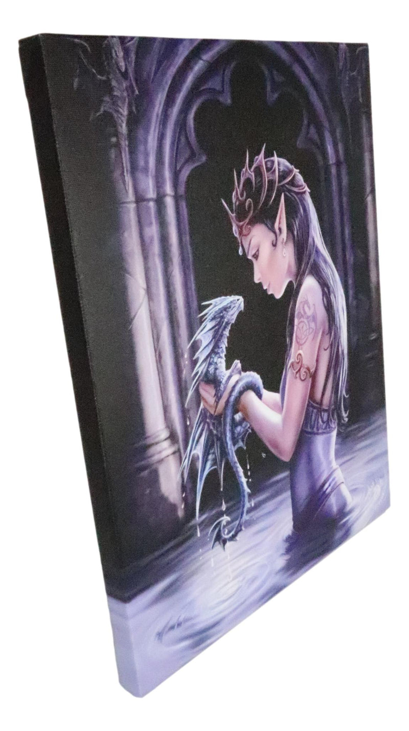 Ebros Anne Stokes Water Dragon Elf Fairy Drake Wood Framed Picture Canvas Wall Decor