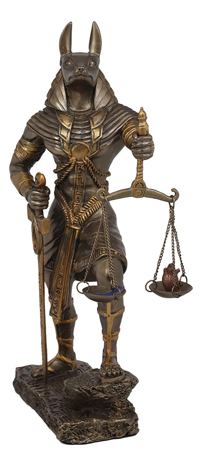 God Anubis with Scales of Justice Statue Figurine 10" Tall (Faux Bronze Resin)