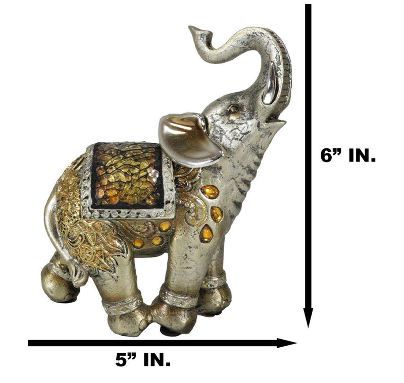 Ebros Bejeweled Mosaic Right Facing Feng Shui Elephant With Trunk Up Statue 6"H