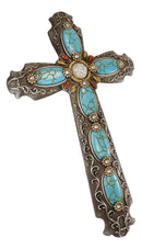 18"H Rustic Western Scroll Lace Wall Cross With Crystals & Turquoise Gemstones