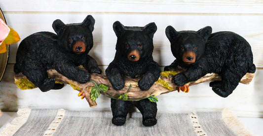 Rustic Western Forest Black Bear Cubs Frolic Dangling On Tree Branch Wall Decor