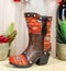 Rustic Western Cowboy Aztec Geometry Patterns Red Brown Boot Pen Holder Figurine