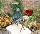 Ebros Verdi Green Aluminum Two Lover Frogs Under Umbrella Garden Statue 18"H