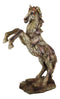 Rustic Western Rearing Prancing Horse in Faux Wooden Carving Resin Figurine