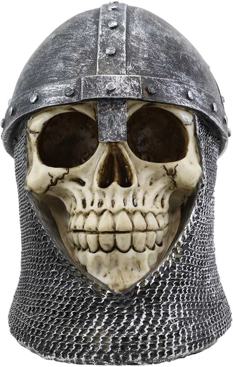 Ebros Medieval Knight Skull with Helmet and Head Coif Statue 6" Long Figurine
