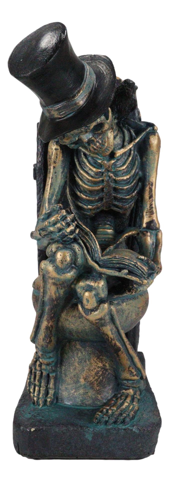 Constipated Skeleton With Raven On Graveyard Toilet Bowl Reading Book Figurine