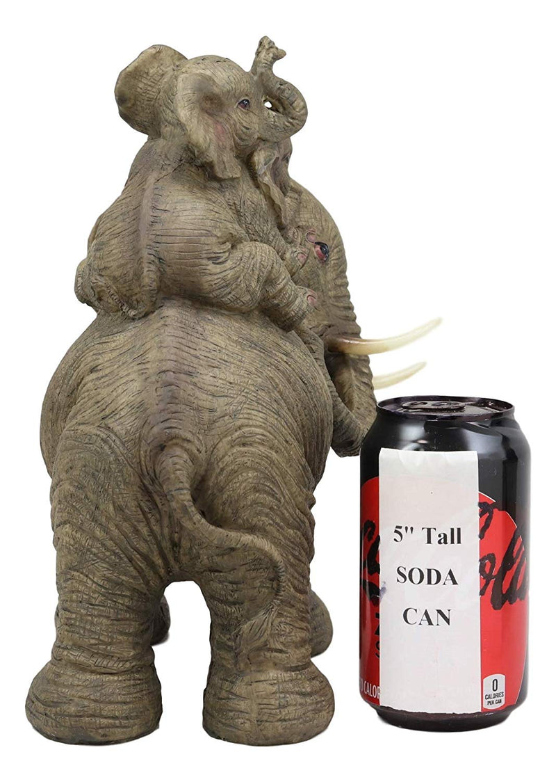 Ebros Wildlife Elephant Father and 2 Calves On Piggyback Playing Statue 10.5" Tall Resin Safari Elephants Family Figurine Sculpture Decor Gifts