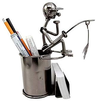 Fishing Fisherman On Ledge Metal Stationery And Business Card Organizer Holder
