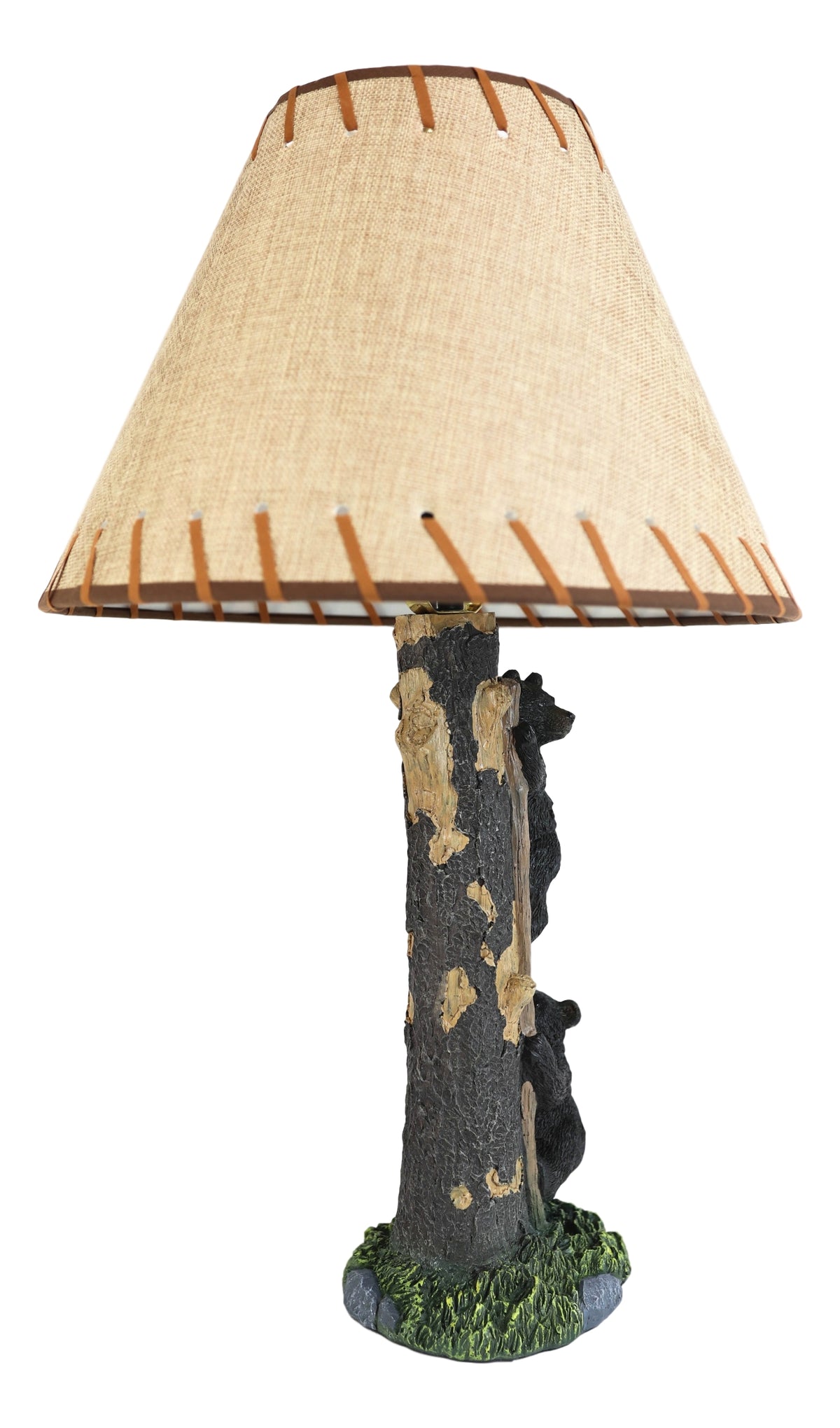 Pack Of 2 Rustic Black Bear Cubs Climbing Tree Ladder Table Lamp With Shade