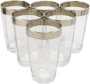 Ebros Silver Accented Meander Greek Fret Key Rim 16oz Highball Glass Set of 6