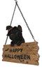 Black Cat With Witch Hat And Happy Halloween Sign Wall Ceiling Hanger Figurine