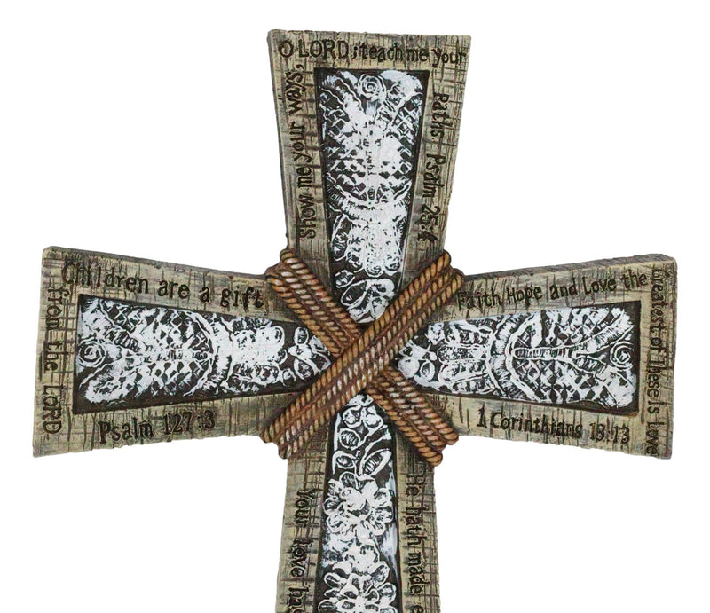 Rustic Holy Bible Scriptures Ornate White Lace Stencil Antiqued Wall Cross
