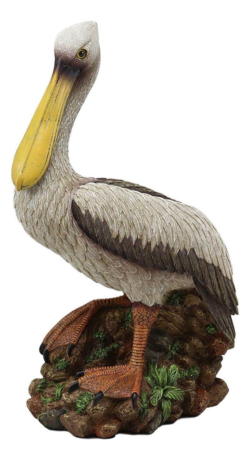 14.25"H Large Ocean Marine Beach Coastal Brown Pelican Standing On Rocks Statue