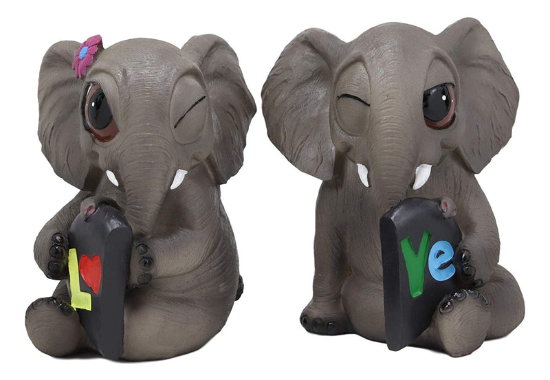 Ebros Love is in The Air Lucky Elephant Couple Figurines 2 Parts Set 7.25"L