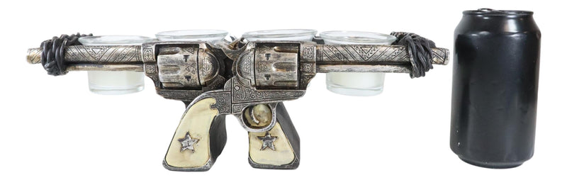 Western Cowboy Dual Crossed Sheriff Revolver Pistols 4 Votives Candle Holder