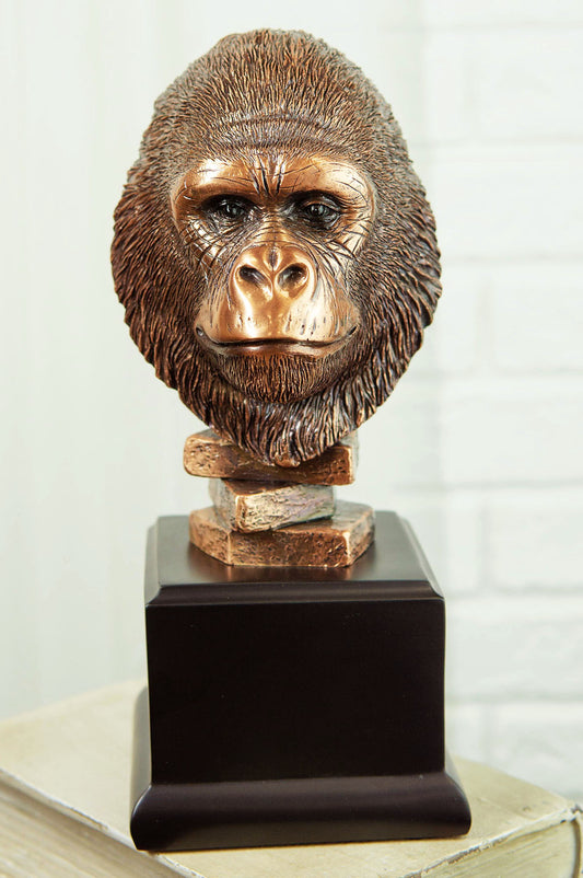 Rainforest Silverback Gorilla Head Bust Statue in Bronze Electroplated Finish - Ebros Gift