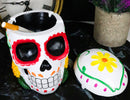 Day of The Dead White Tribal Tattoo Sunflowers Sugar Skull Ashtray Box Figurine