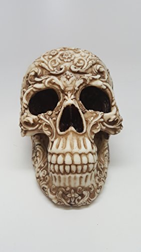 Skull Engraved with Floral Patterns Collectible Desktop Figurine Gift 6 Inch