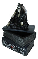 Ebros Macabre Grim Reaper With Scythe Sitting On Books Of Life Jewelry Box
