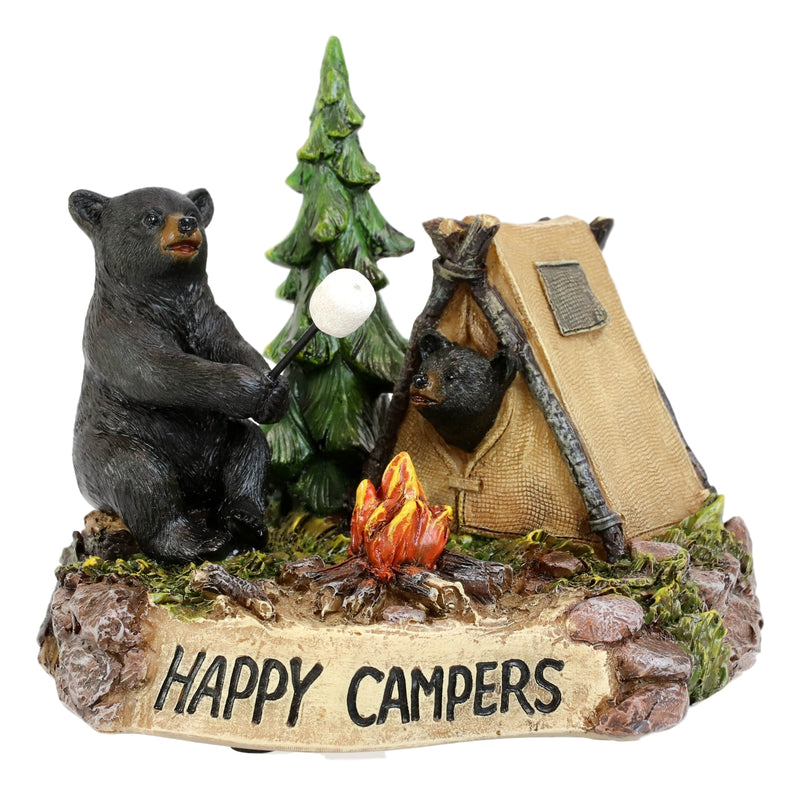 Happy Campers Rustic Black Bear And Cub Roasting Marshmallow By Bonfire Statue