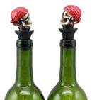 Ebros Day of The Dead Captain Hook Pirate Skull With Red Bandanna Wine Stoppers Set of 2 Collectible Figurine Bottle Toppers Kitchen Accessory Buccaneer Pirates
