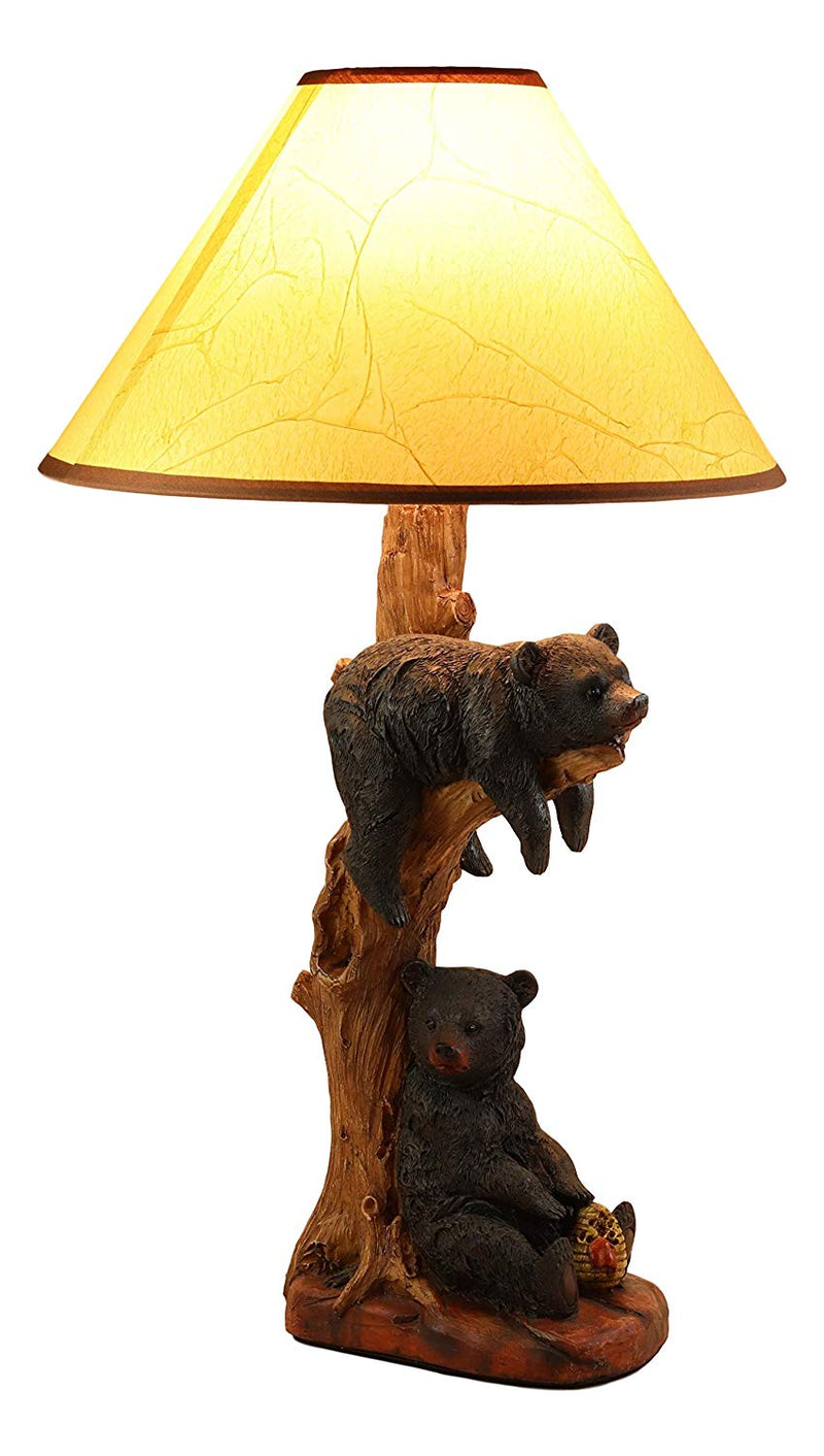 Ebros Rustic Black Bears Napping & Eating Honey Table Lamp Sculpture With Shade