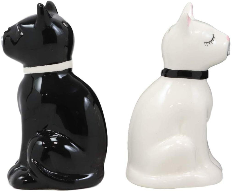 Ebros Gift Ceramic Black And White Kitty Cats Couple Salt And Pepper Shakers  