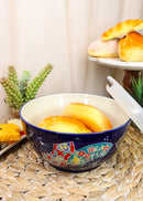 Ebros Set of 2 Ceramic Colorful Oriental Fans Portion Meal Bowls 5 Cups Airtight Lid