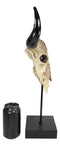 Western Floral Tribal Scroll Indian Chief Bull Cow Skull Desktop Plaque On Stand