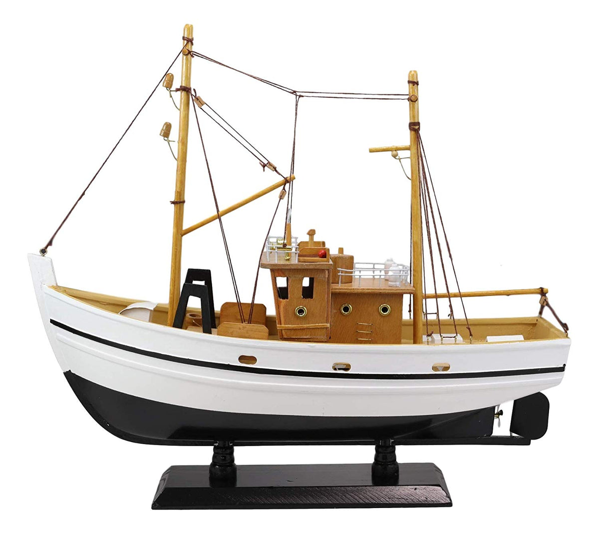 Ebros 17.25" Long Fisherman's Wharf White Wooden Handicraft Nautical Coastal Ocean Marine Trawler Fishing Vessel Boat Model Statue with Wood Base Stand Fully Assembled Figurine Sea Ship Prototype - Ebros Gift
