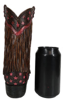 Rustic Western Cowboy Frill Fringe With Pink Stars Faux Leather Boot Vase Decor